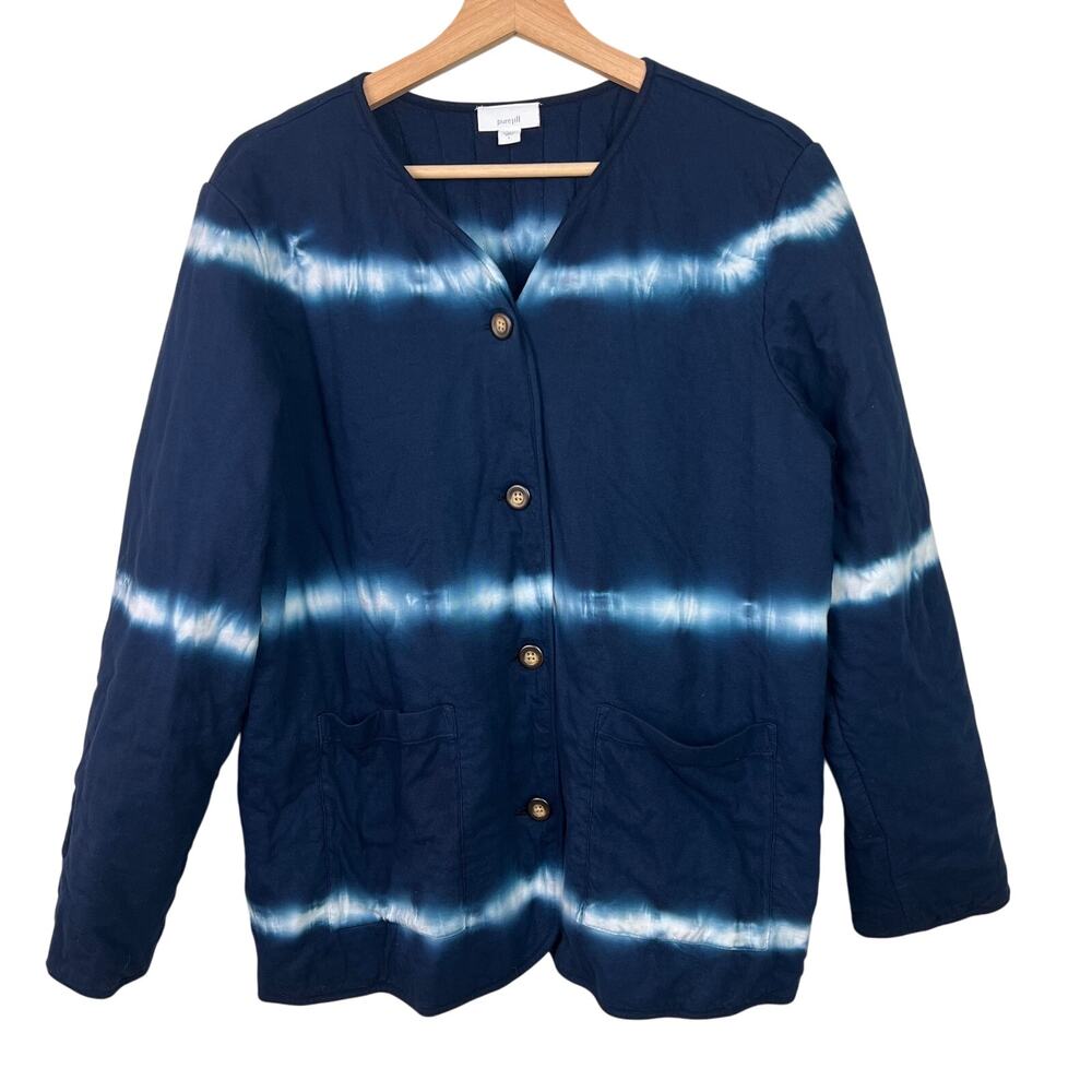 J. Jill Pure Jill Large Blue Tie Dye Quilted Long Sleeve Button Front Jacket